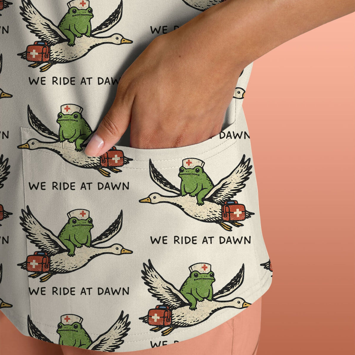 Frog Riding Goose Nurse Scrub Top