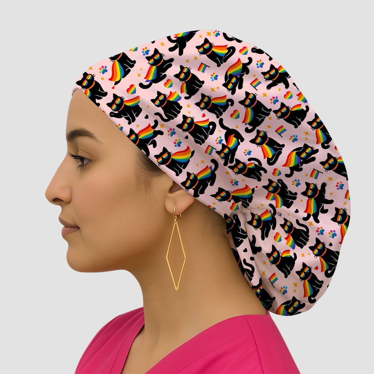 Rainbow Black Cat Pride Scrub Cap