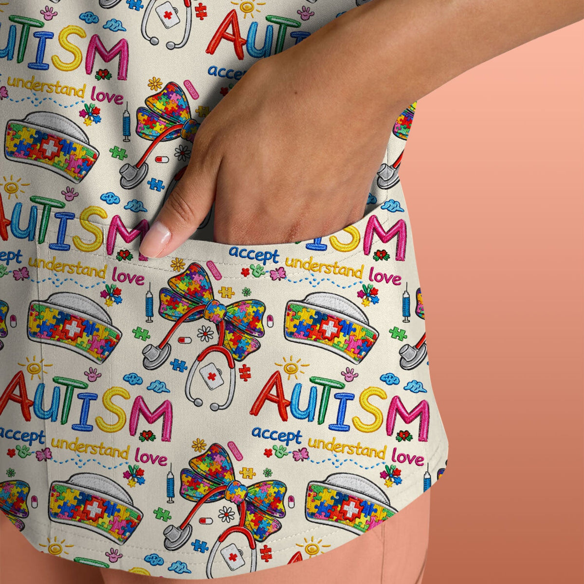 Autism Awareness Accept Understand Love Nurse Scrub Top