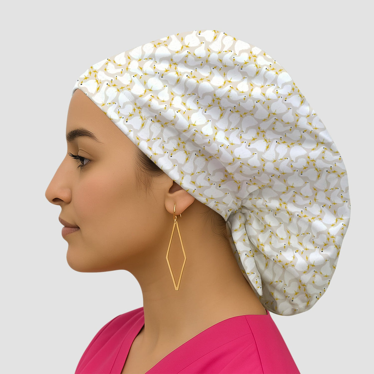 White Goose Yellow Star Scrub Cap