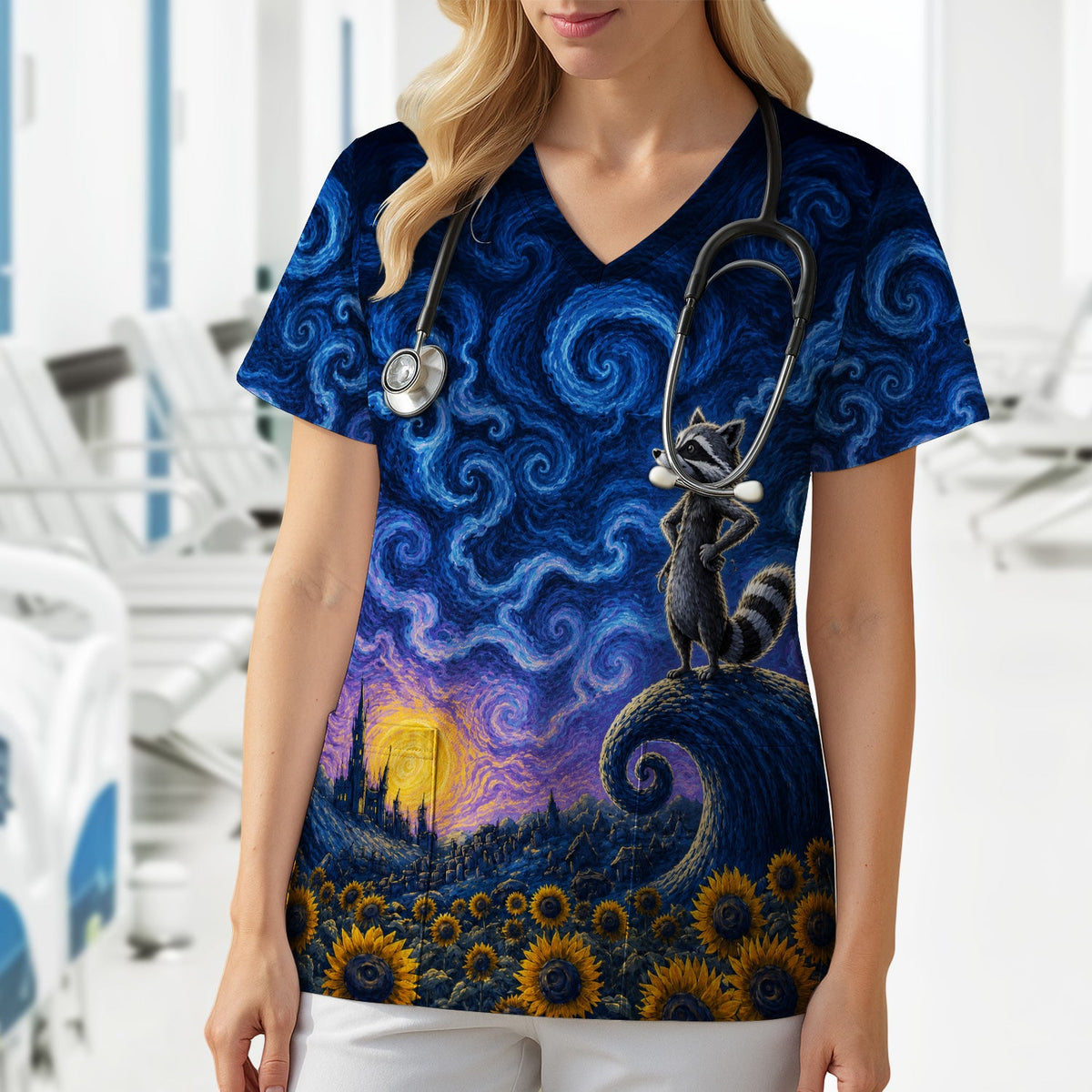 Starry Raccoon Nurse Scrub Top
