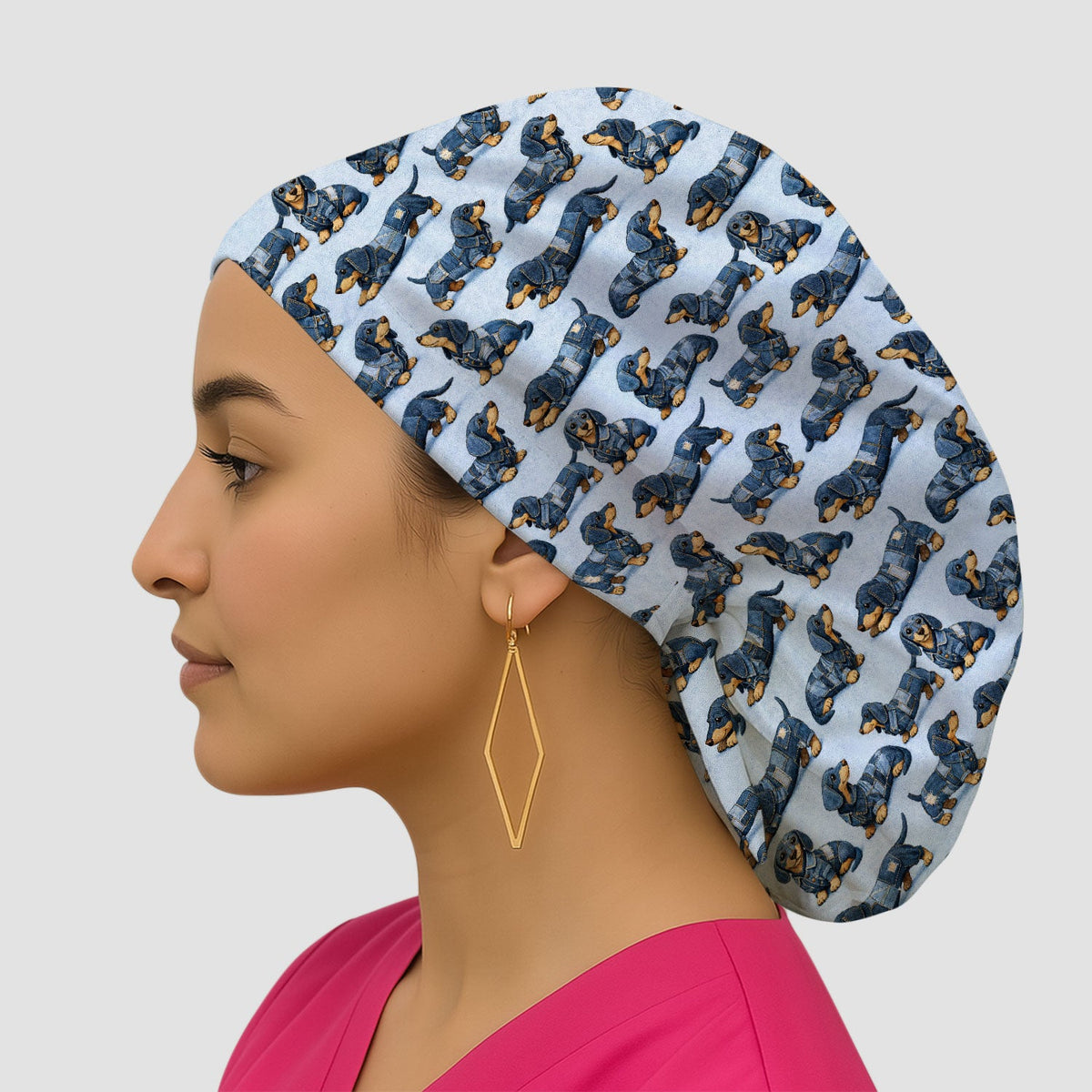 Denim Dachshund Scrub Cap