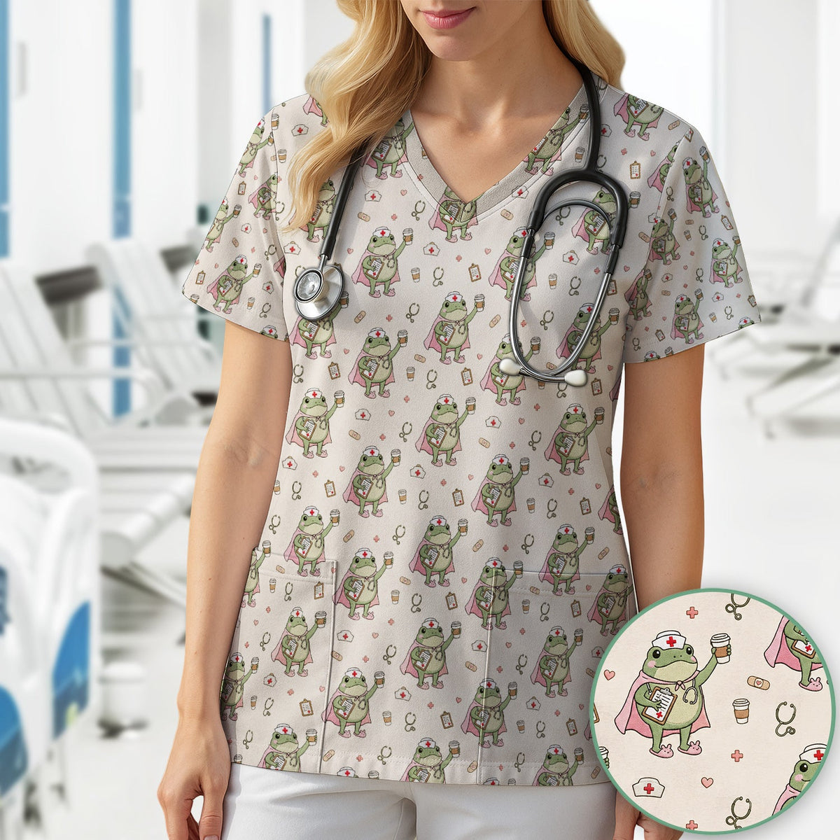 Super Nurse Frog Scrub Top