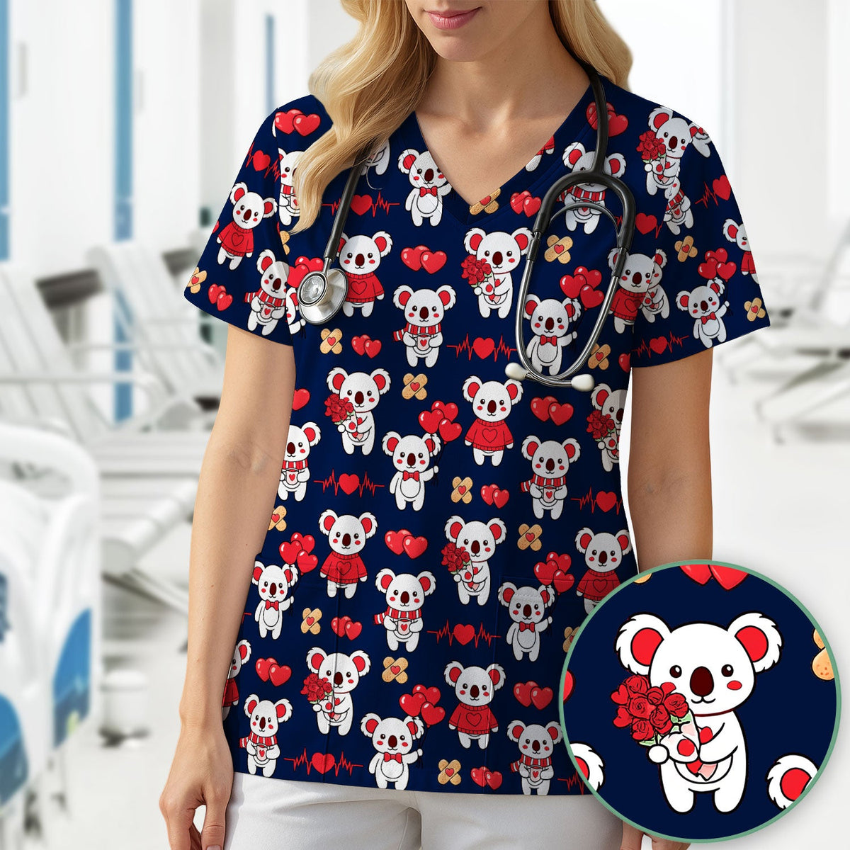 Sweet Koala Scrub Top - Valentines Day Gift For Nurse