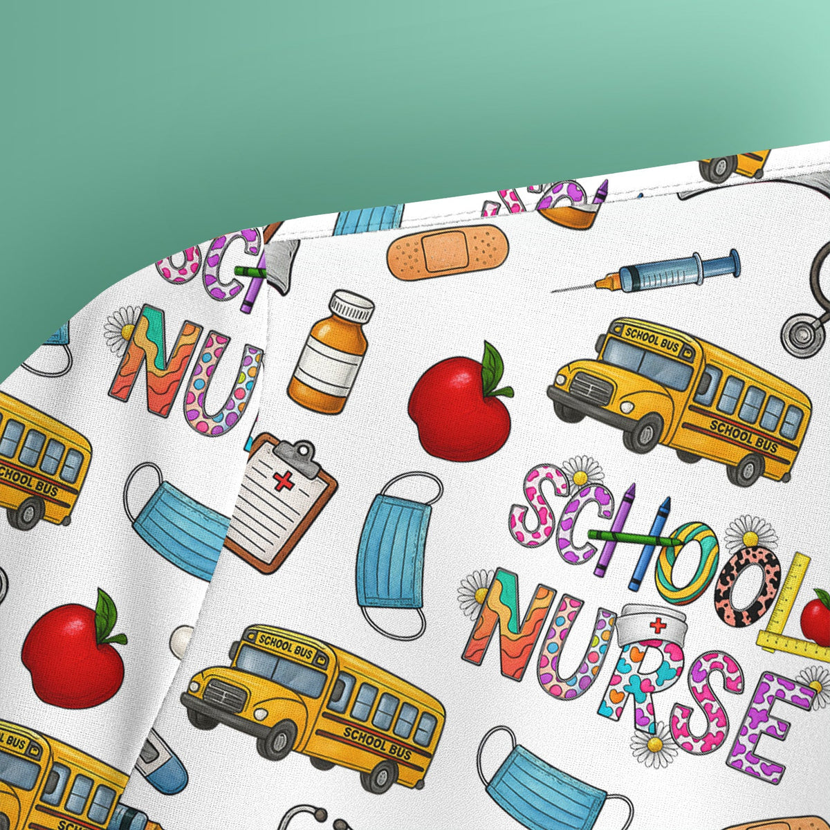School Bus Stethoscope Nurse Scrub Top