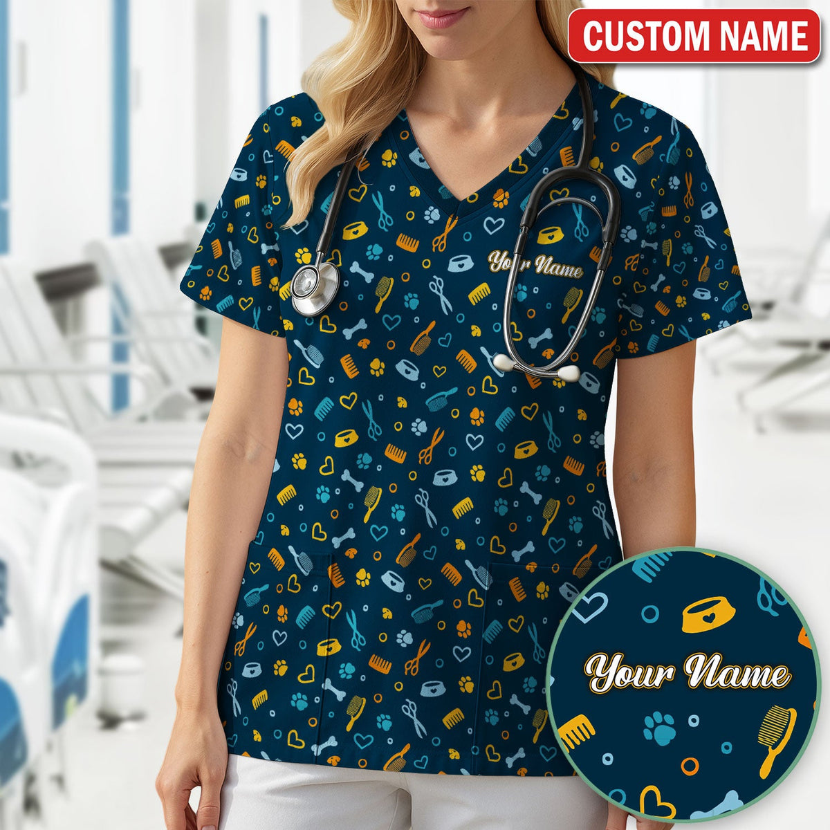 Personalized Dog Cat Grooming Nurse Scrub Set