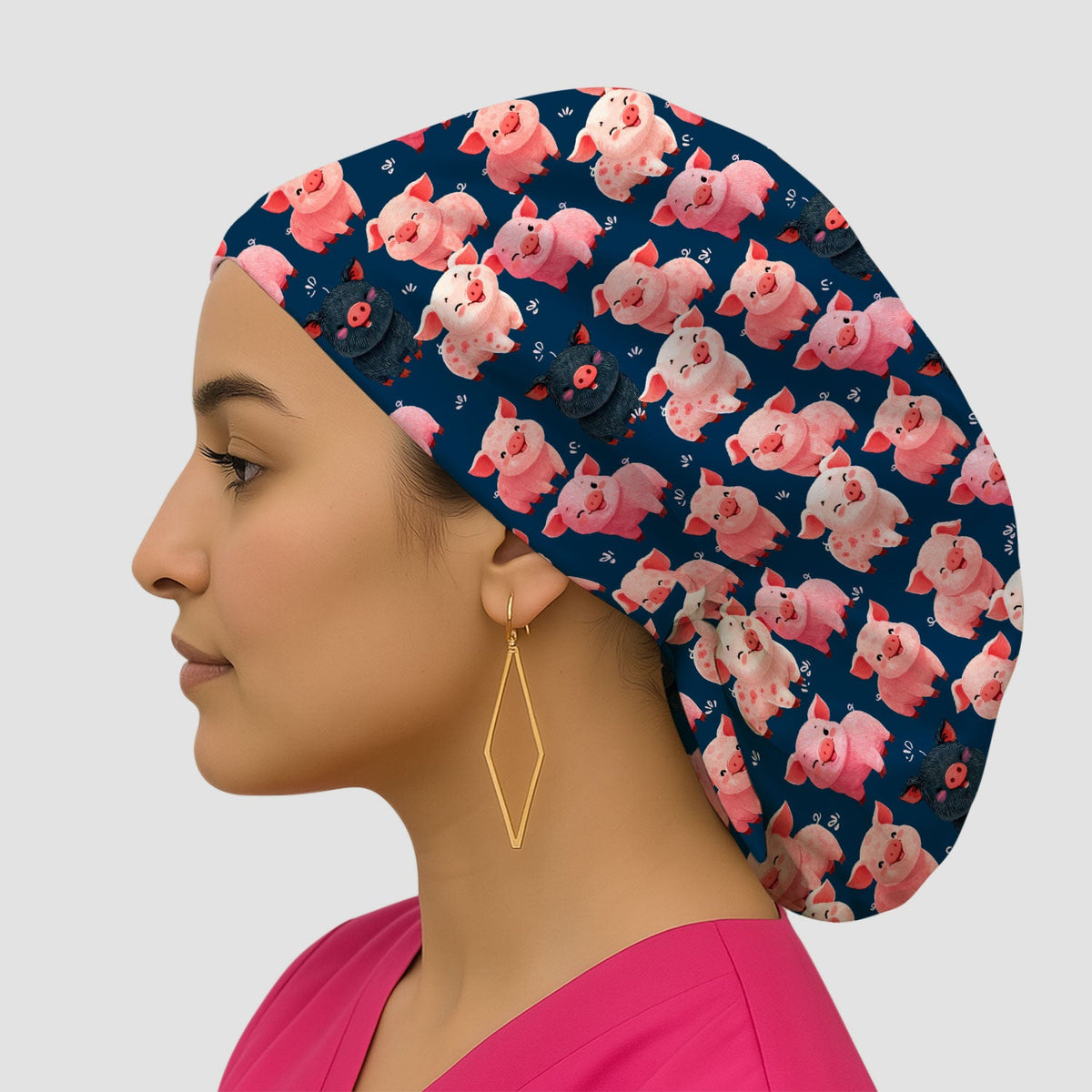 Farm Pig Cartoon Scrub Cap