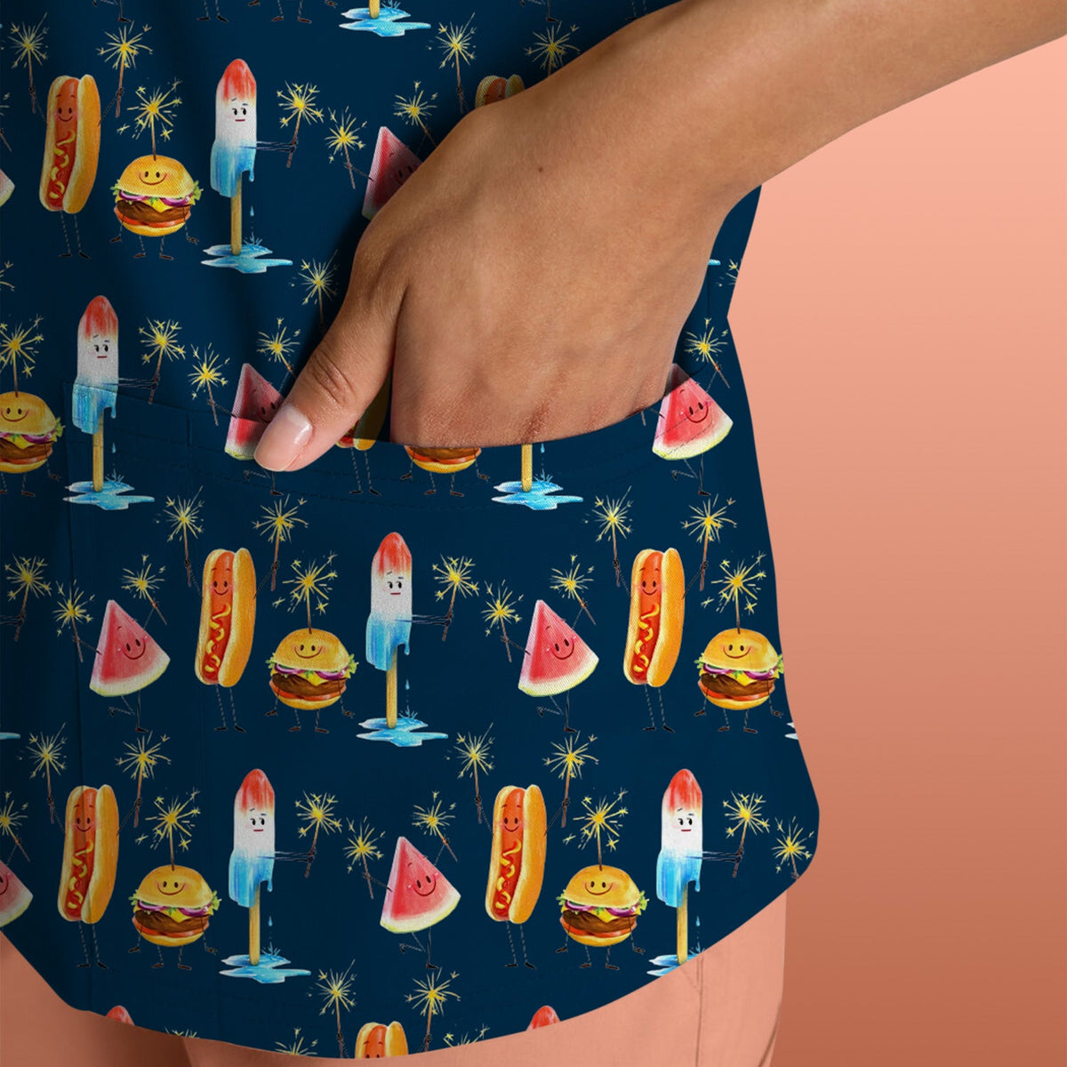 Summer Food Icons Nurse Scrub Top