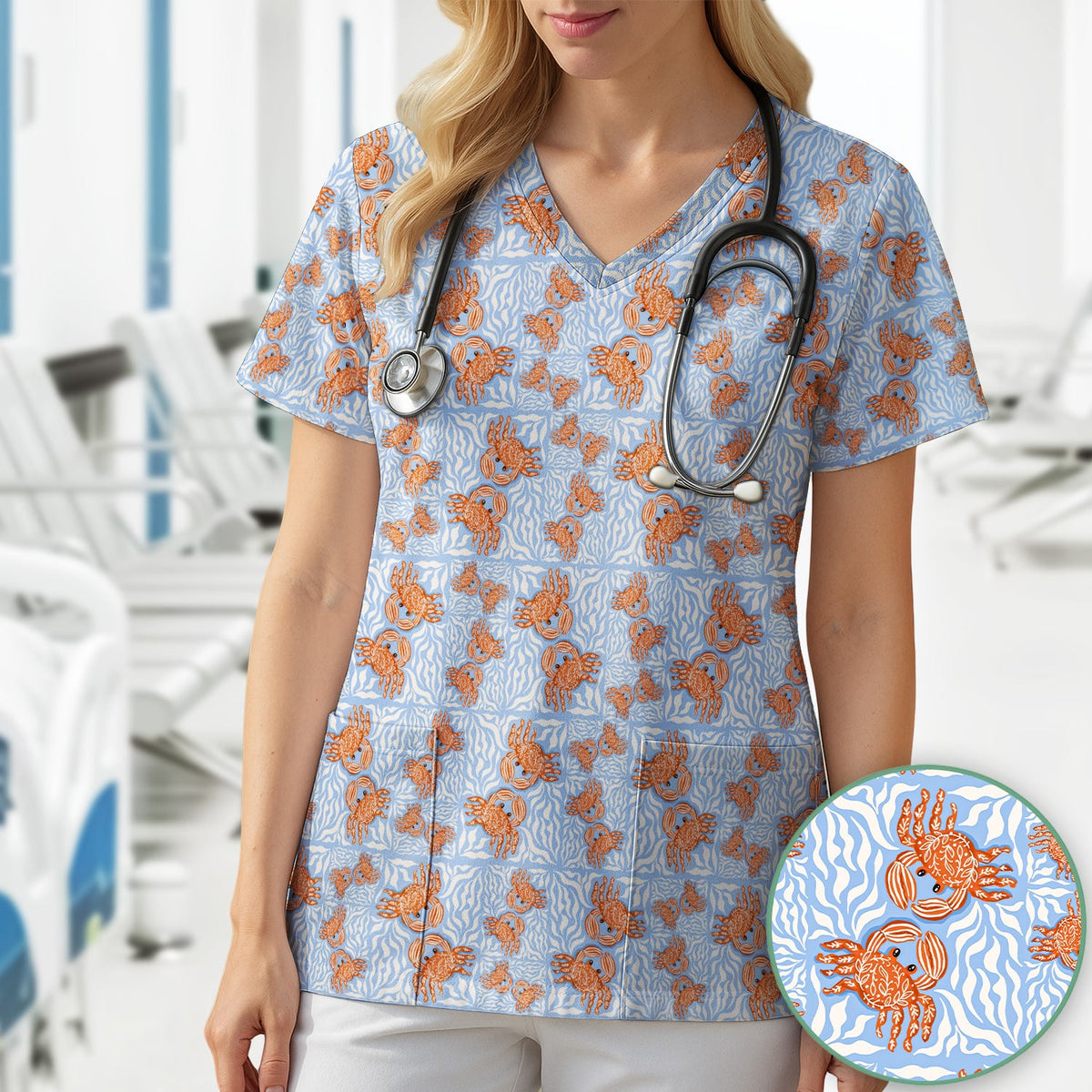 Coastal Crab Nurse Scrub Top