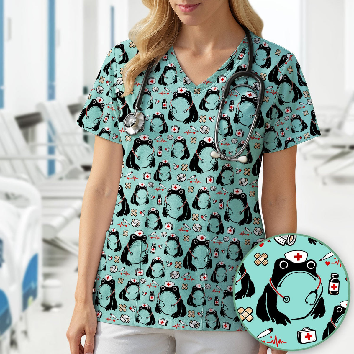 Frog Medical Nurse Scrub Top