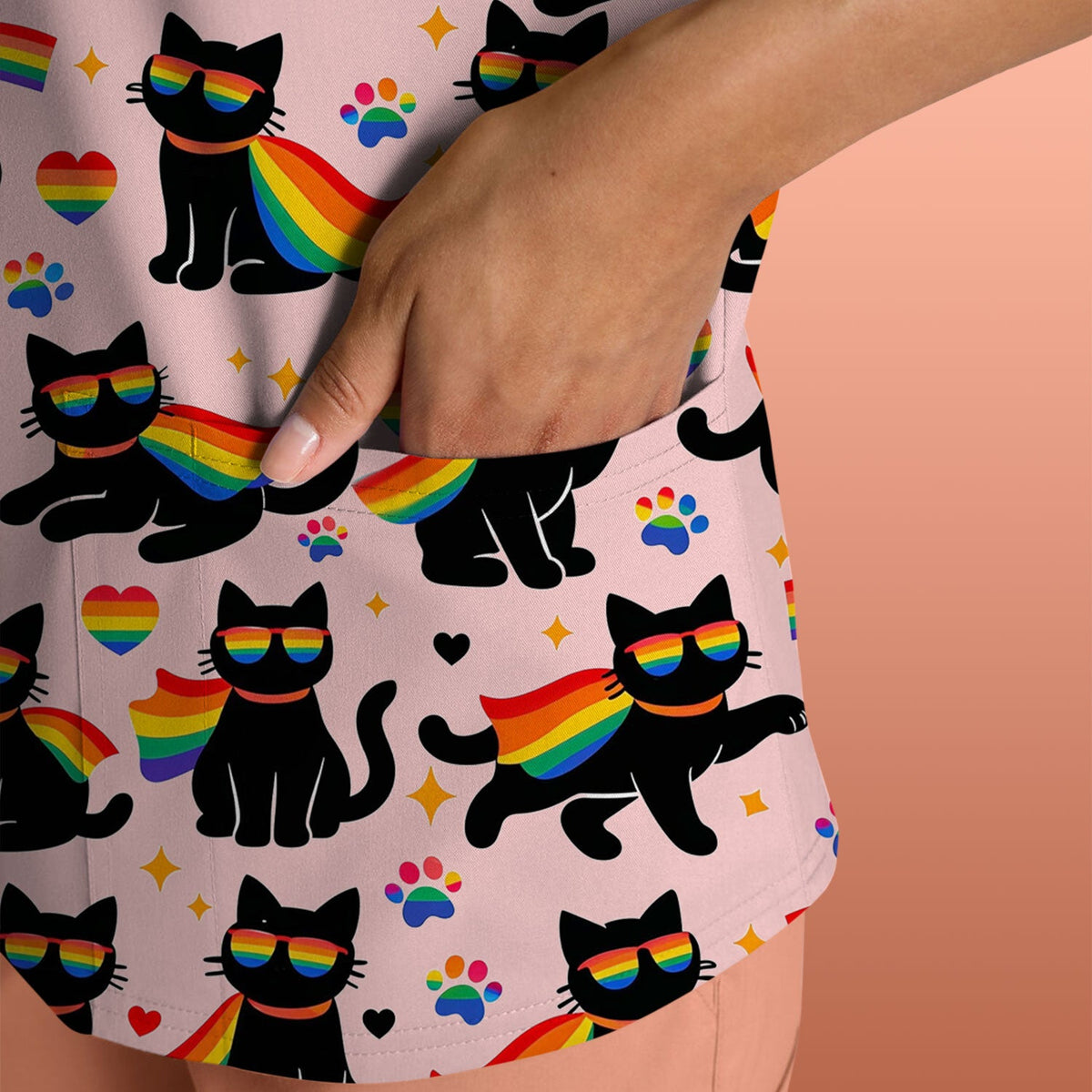 Rainbow Black Cat Pride Nurse Scrub Top