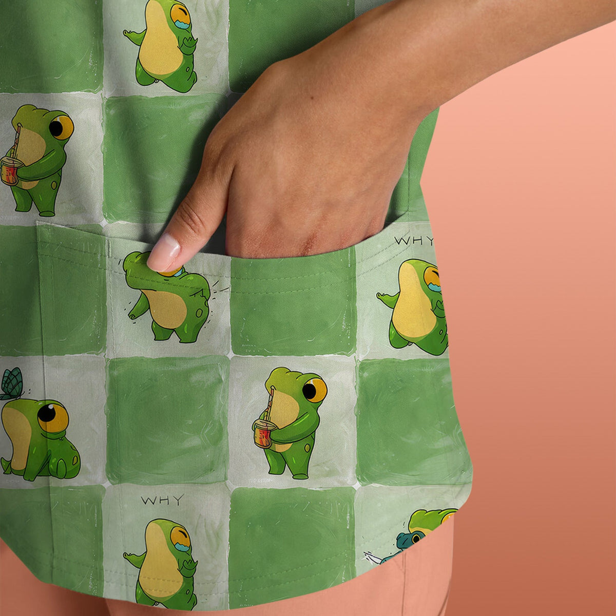 Frog Duck Checkerboard Nurse Scrub Top