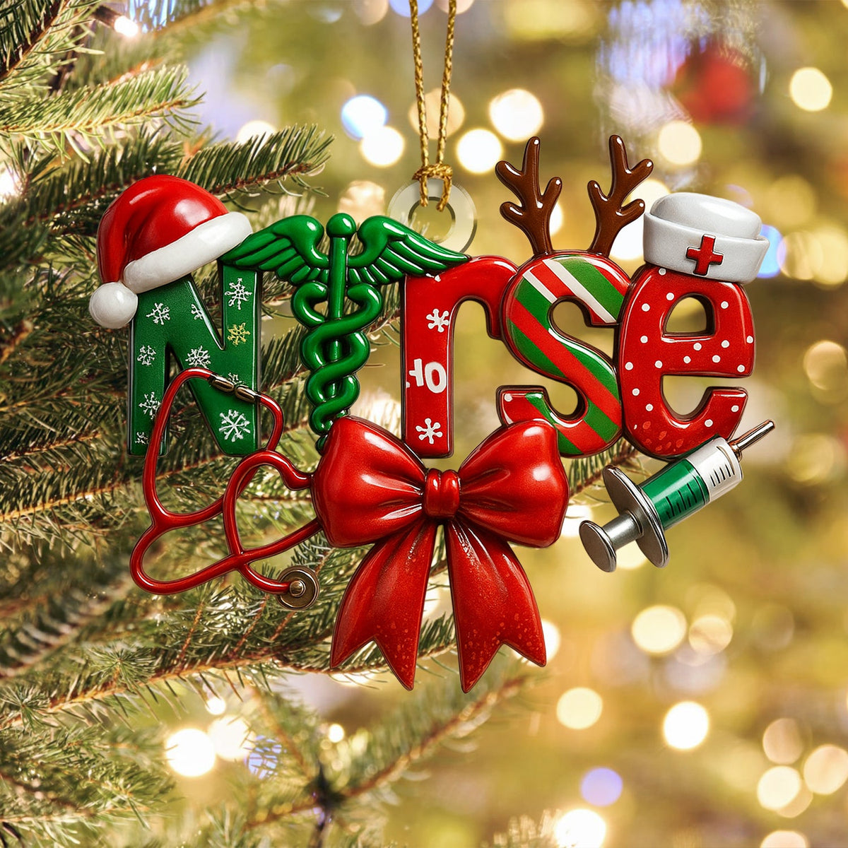 Stethoscope Syringe Nurse Ornament - Christmas Gift