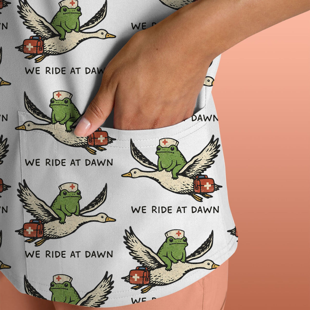 Frog Riding Goose Nurse Scrub Top