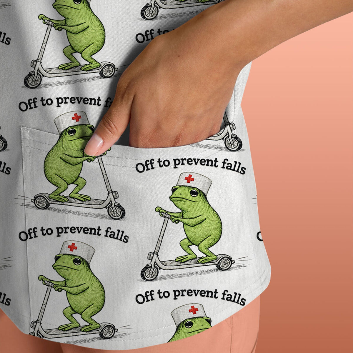 Funny Nurse Scrub Top, Off To Prevent Falls Nursing Shirt, Breathable Fabrics Nursing Uniform