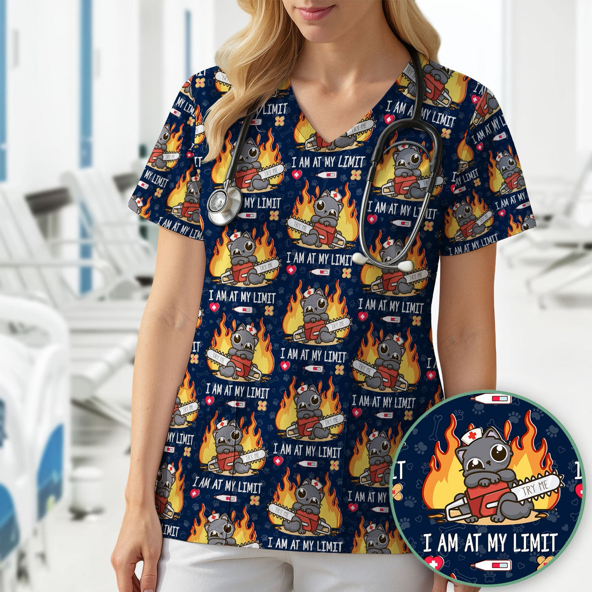 Cat I Am At My Limit Nurse Scrub Top