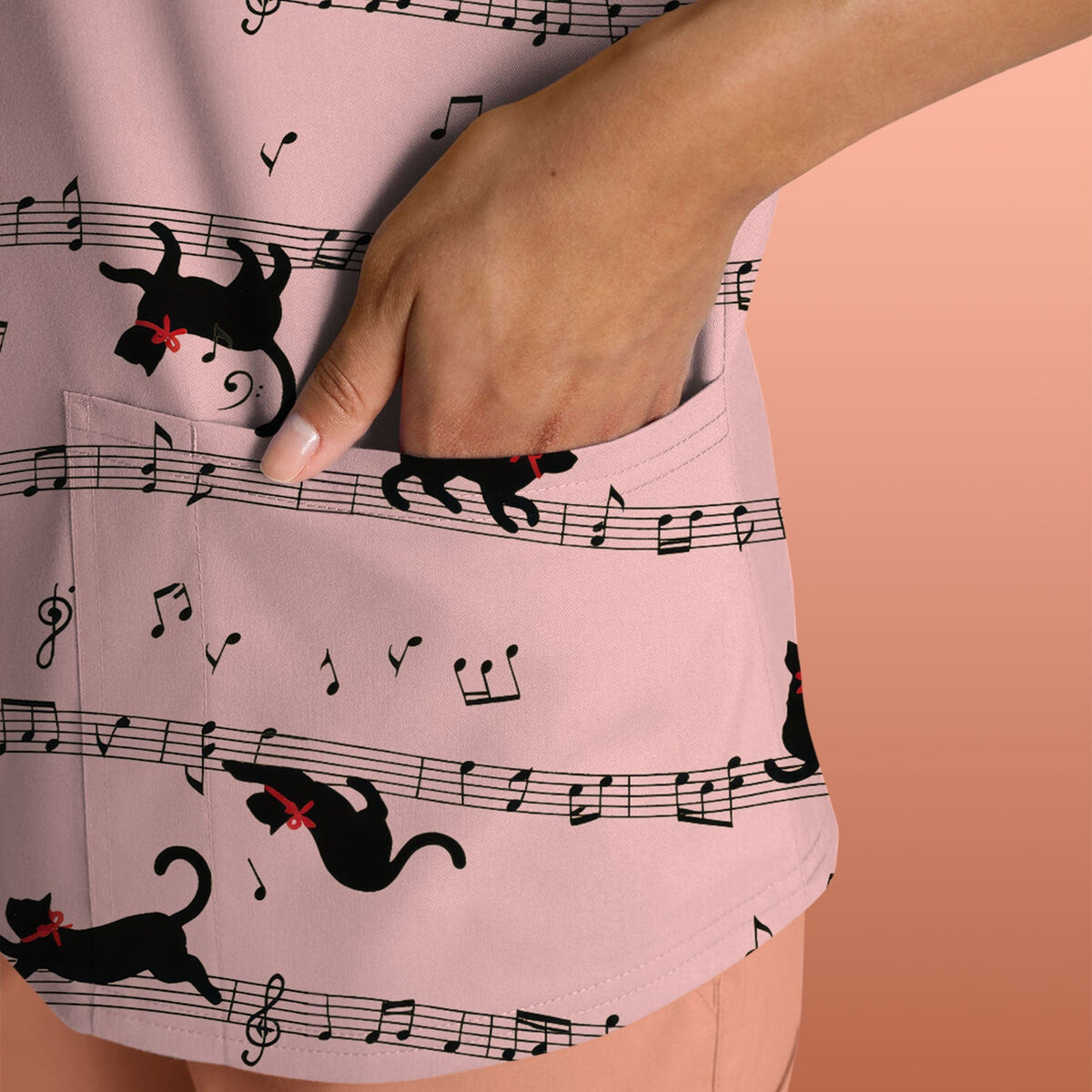 Dancing Black Cat Music Nurse Scrub Top