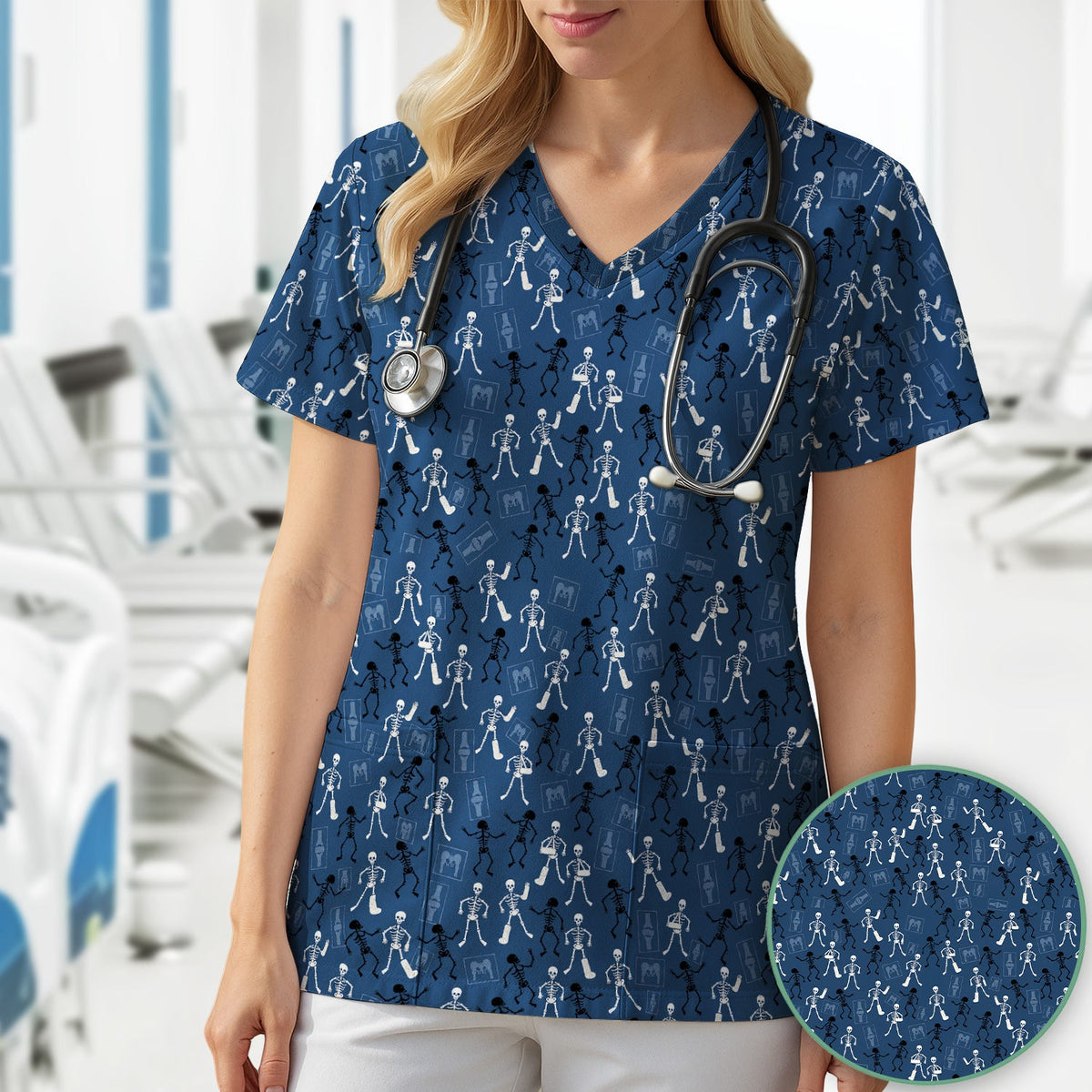 Orthopedic Skeleton Nurse Scrub Top - Halloween Gift