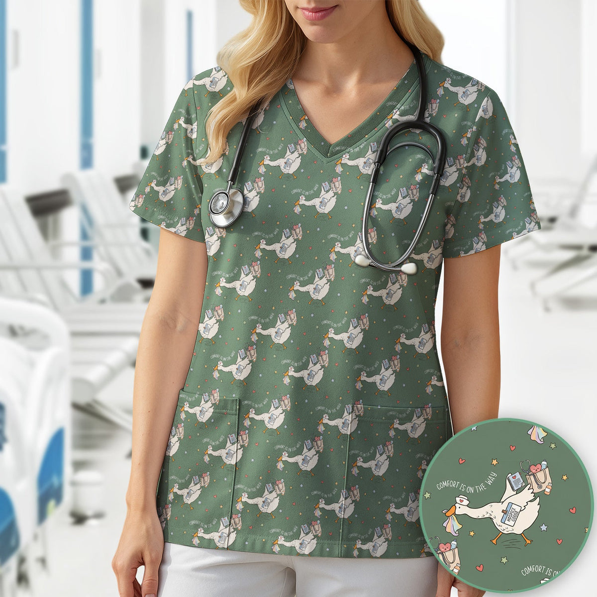 Comfort Is On The Way Goose Nurse Scrub Top