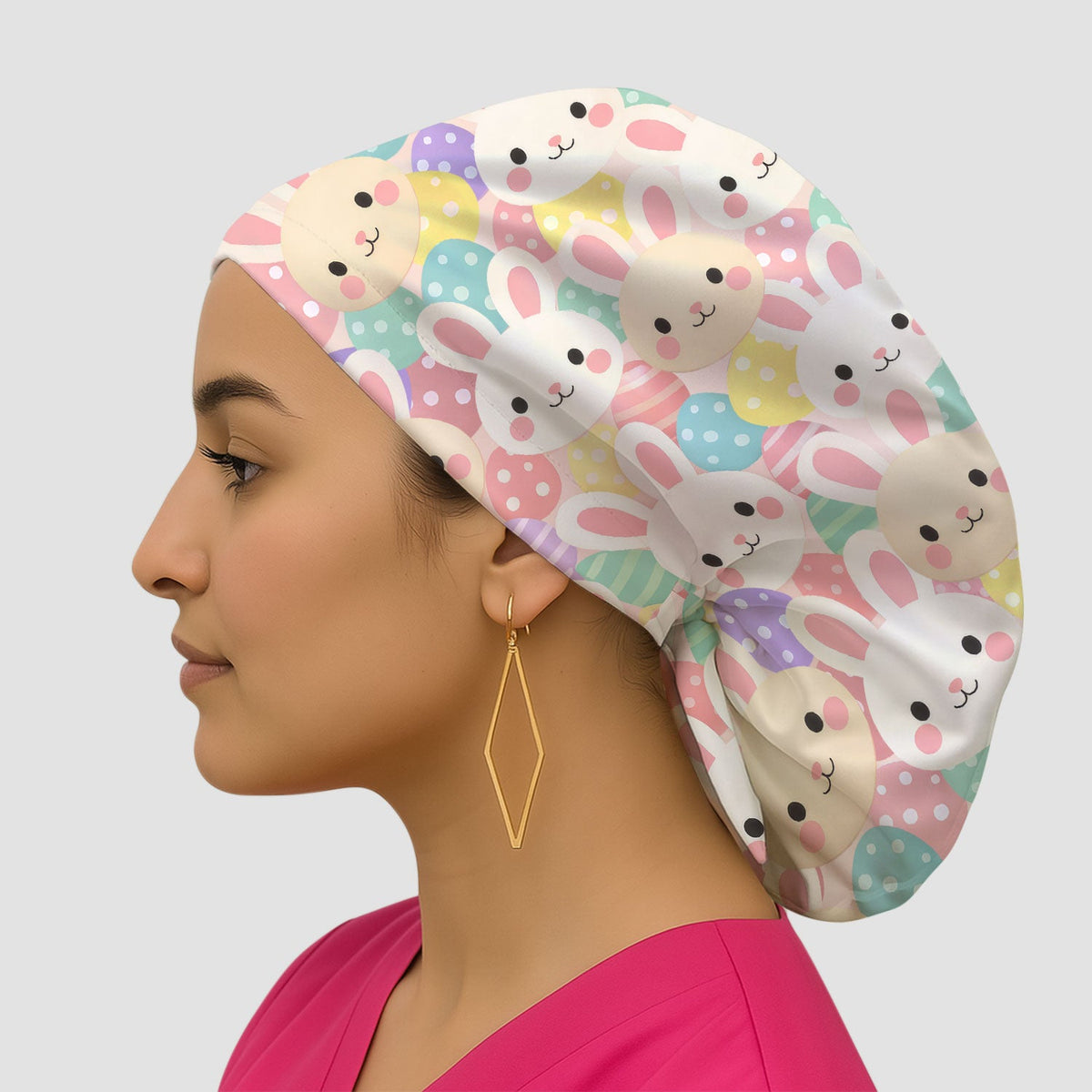Pastel Bunny Easter Eggs Nurse Scrub Cap