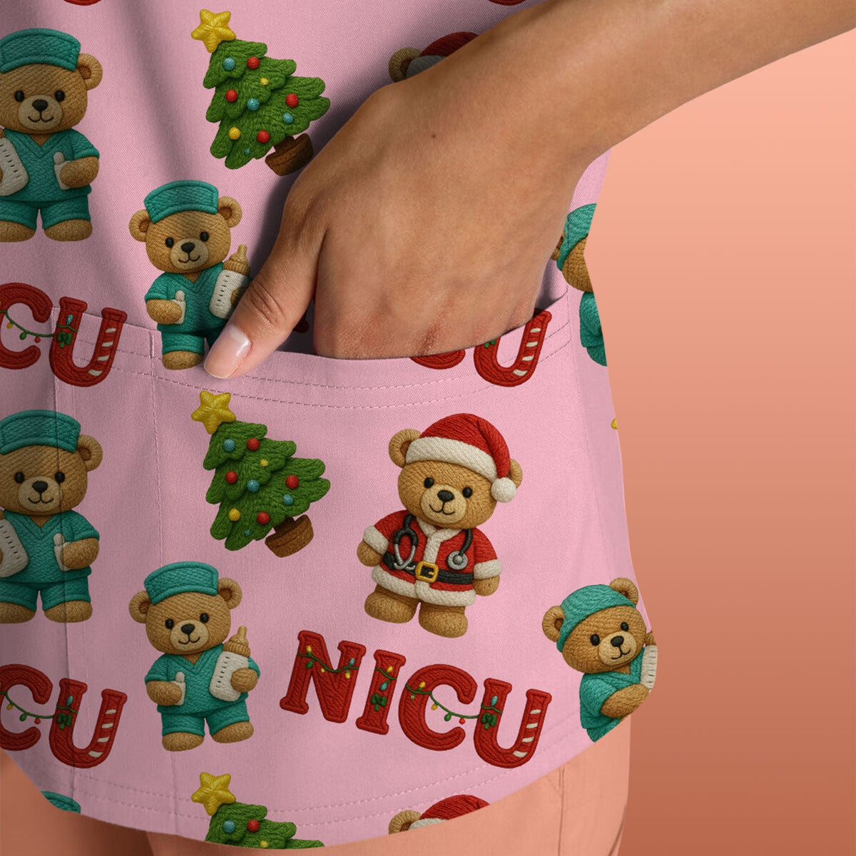 NICU Nurse Teddy Bear Scrub Top - Christmas Gift