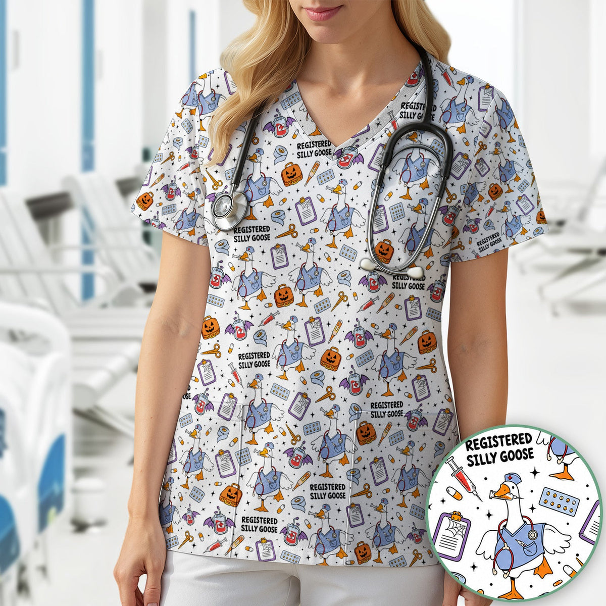 Registered Silly Goose Nurse Scrub Top - Halloween Gift