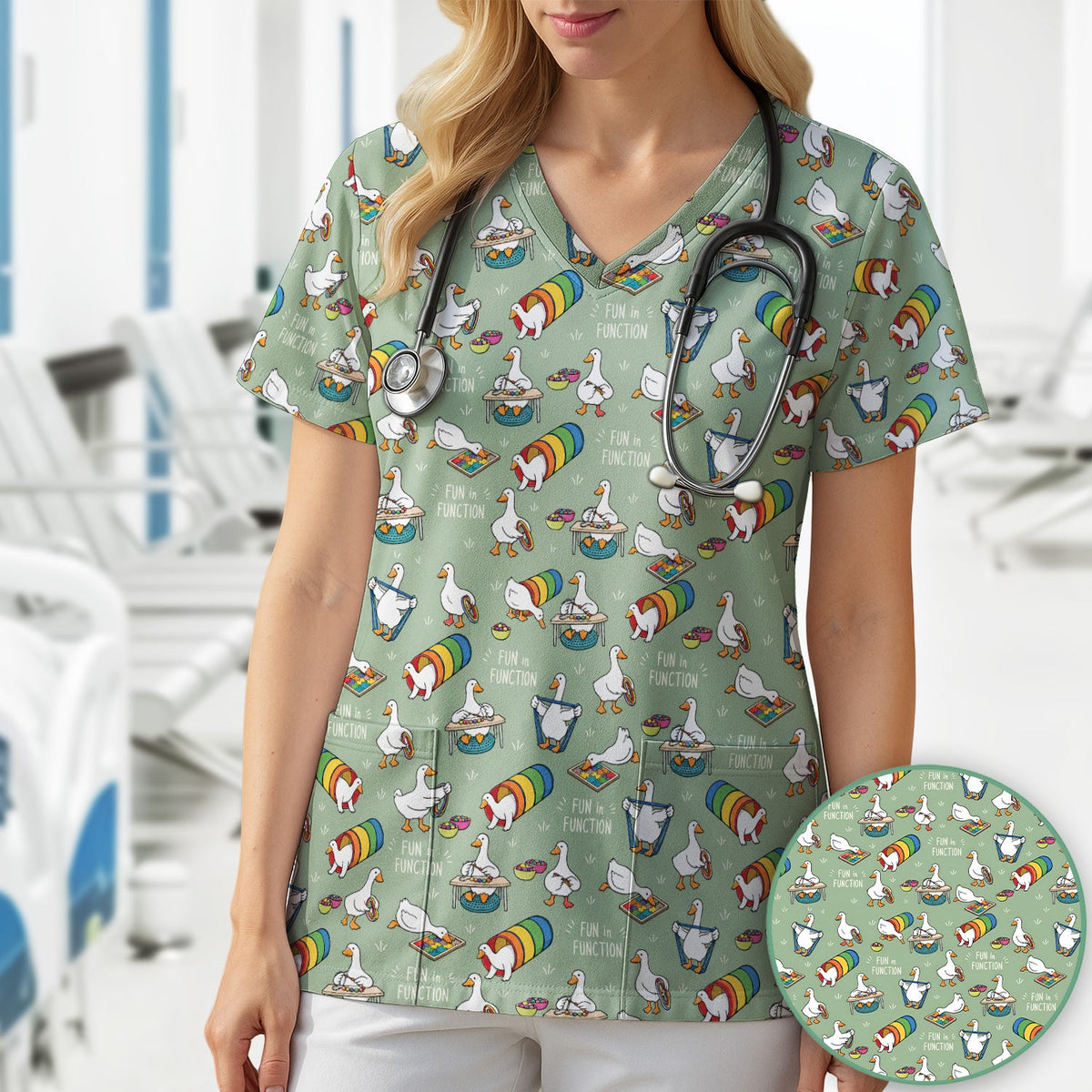 Fun In Function Occupational Therapy Duck Nurse Scrub Top