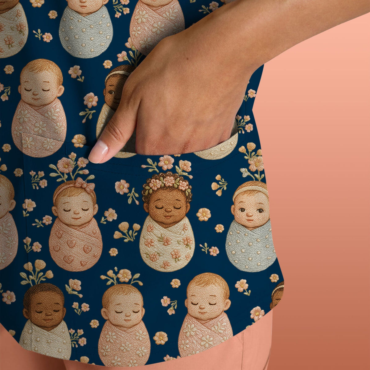 Sweet Newborn Baby Floral Nurse Scrub Top