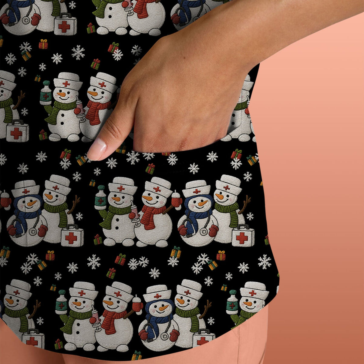 Snowman Nurse Scrub Top - Christmas Gift