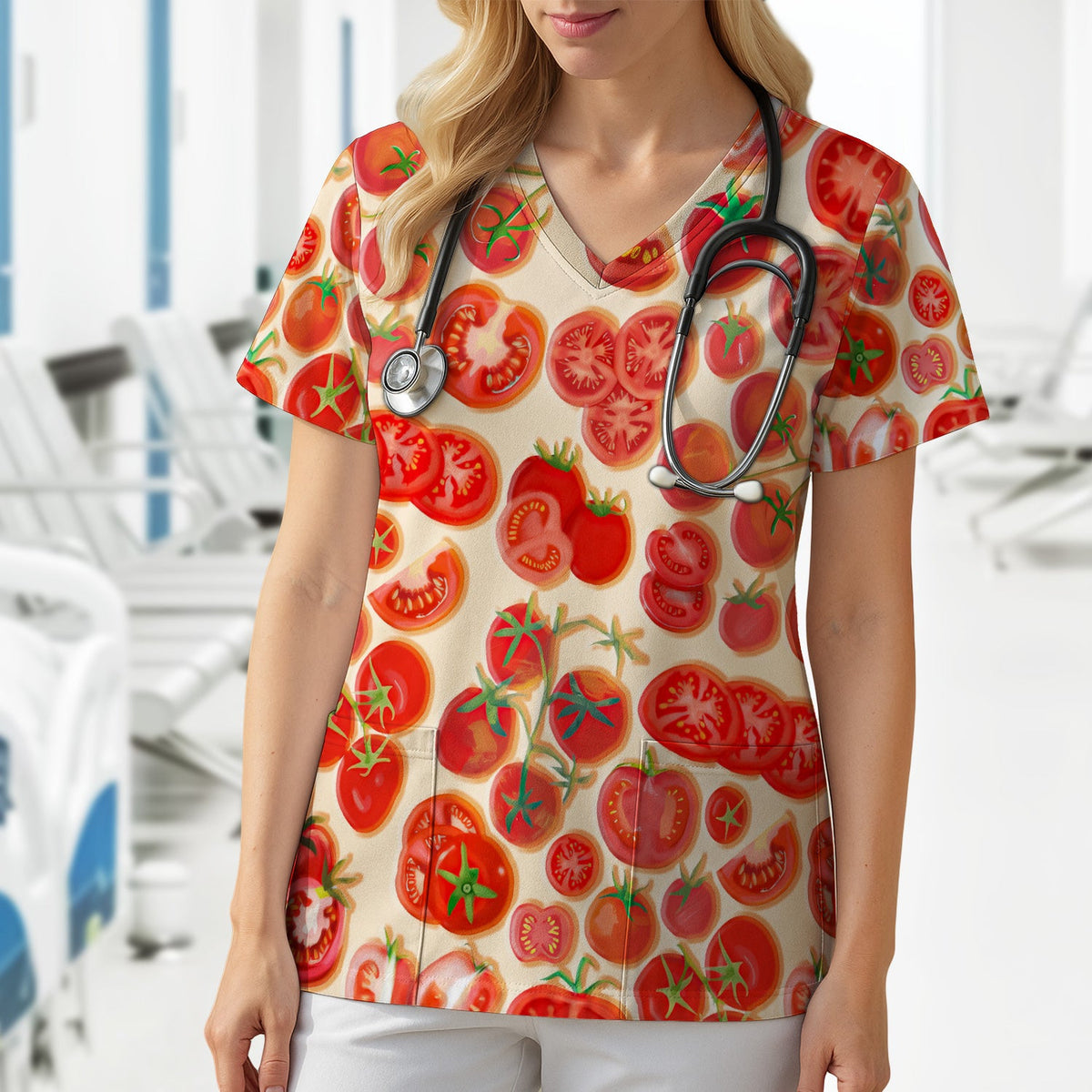 Fresh Cherry Tomato Slices Nurse Scrub Top