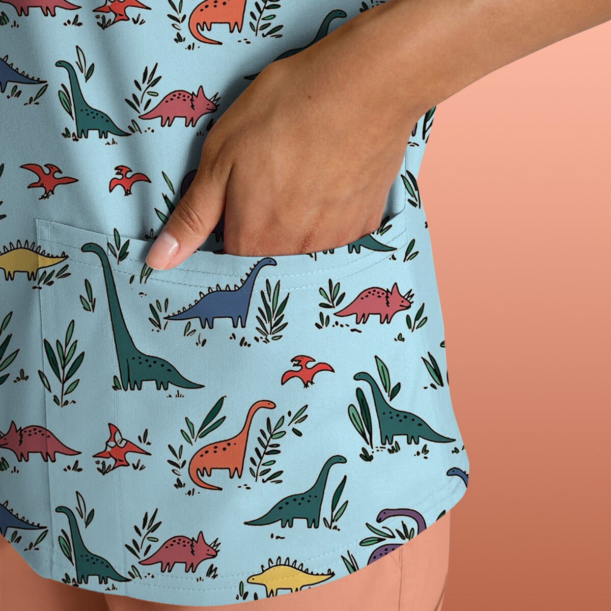 Dinosaur Leafy Garden Nurse Scrub Top