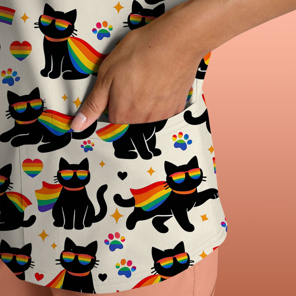 Rainbow Black Cat Pride Nurse Scrub Top