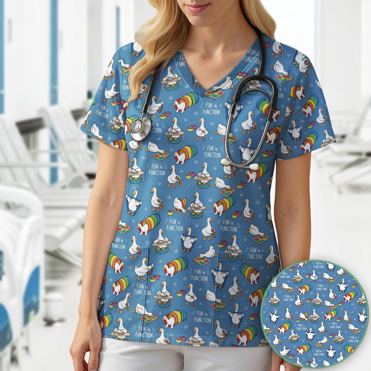 Fun In Function Occupational Therapy Duck Nurse Scrub Top