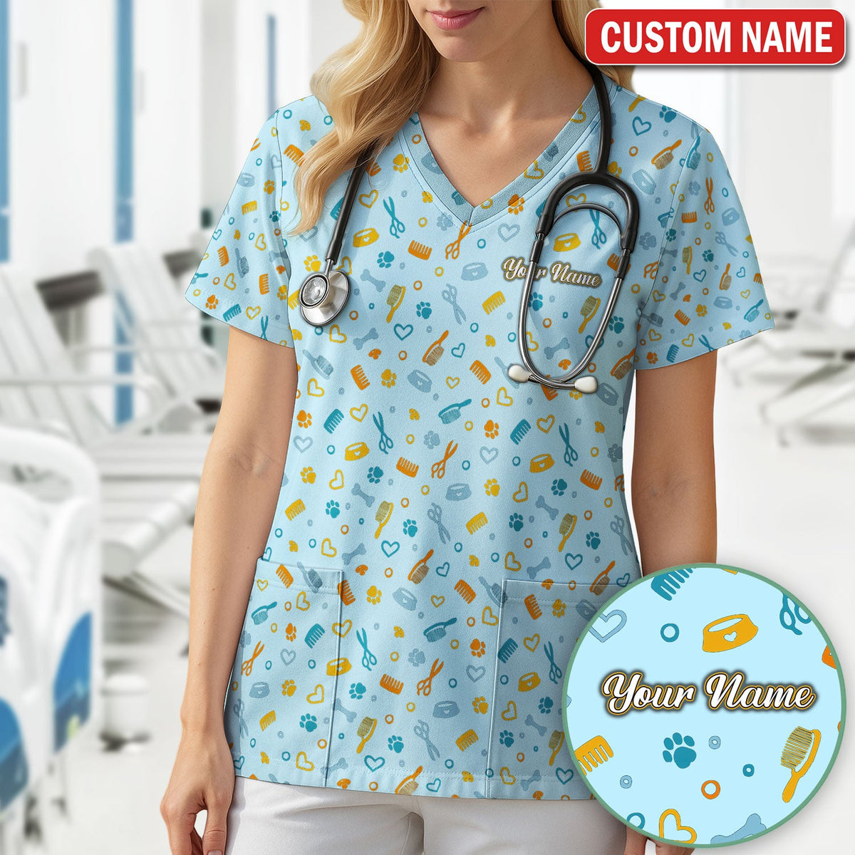 Personalized Dog Cat Grooming Nurse Scrub Set