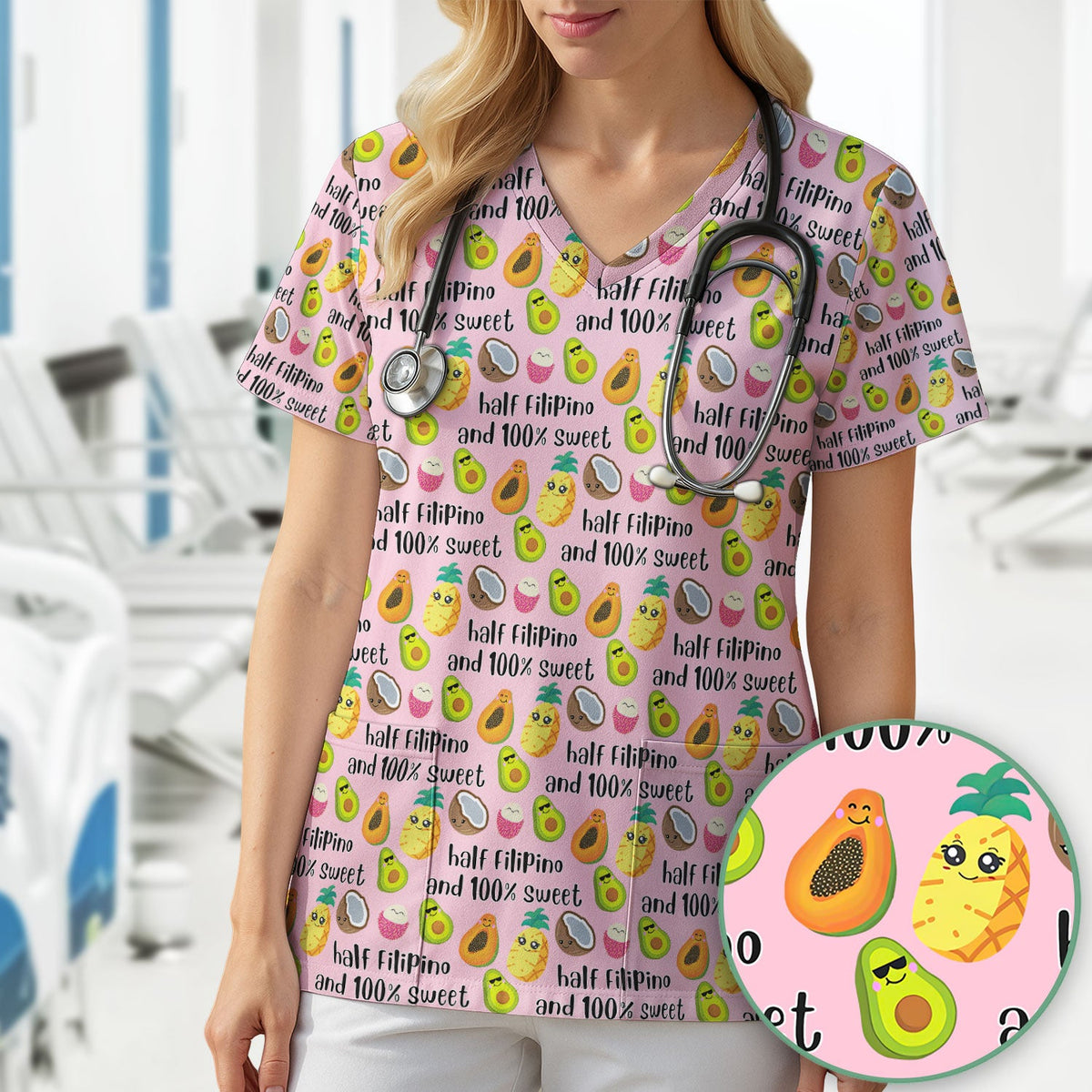 Avocado Fruit Filipino Quote Nurse Scrub Top