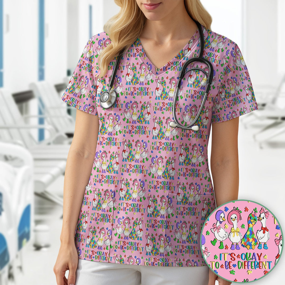 It's Okay To Be Different Duck Nurse Scrub Top