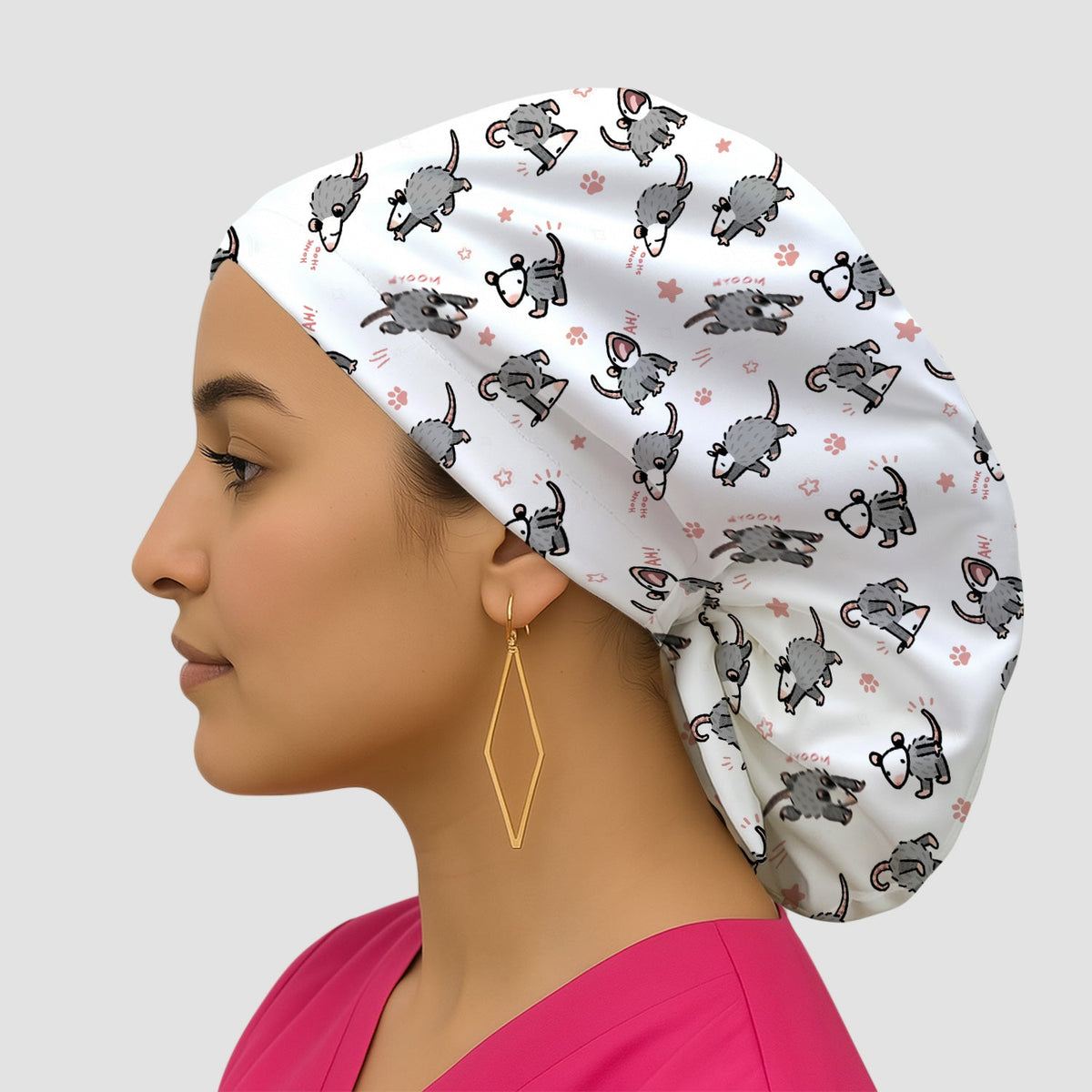 Cartoon Opossum Scrub Cap