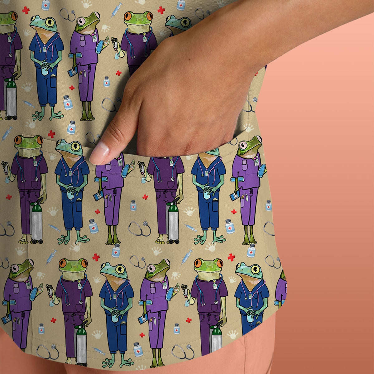 Frog Print Nurse Scrub Top