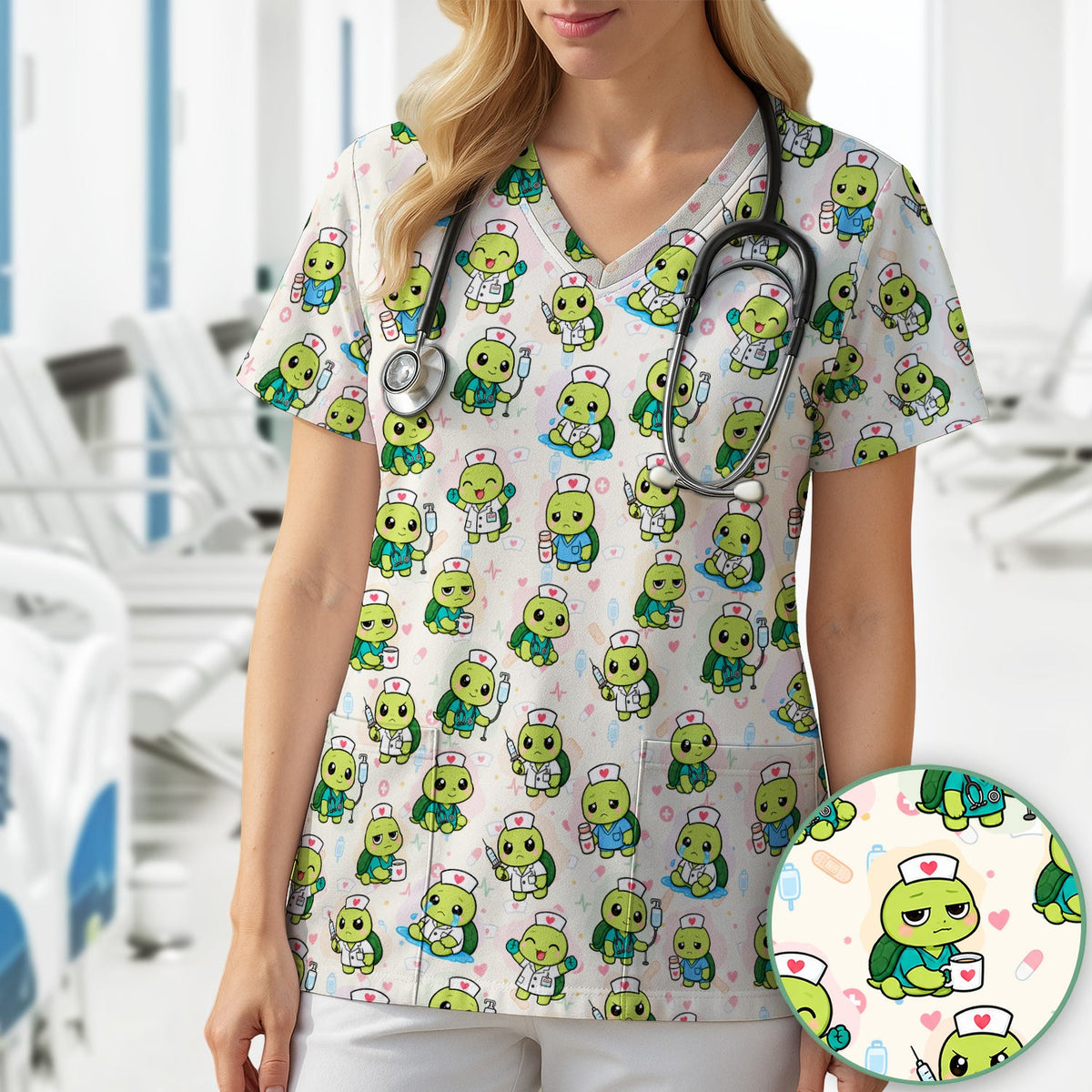 Turtle Medical Icons Nurse Scrub Top