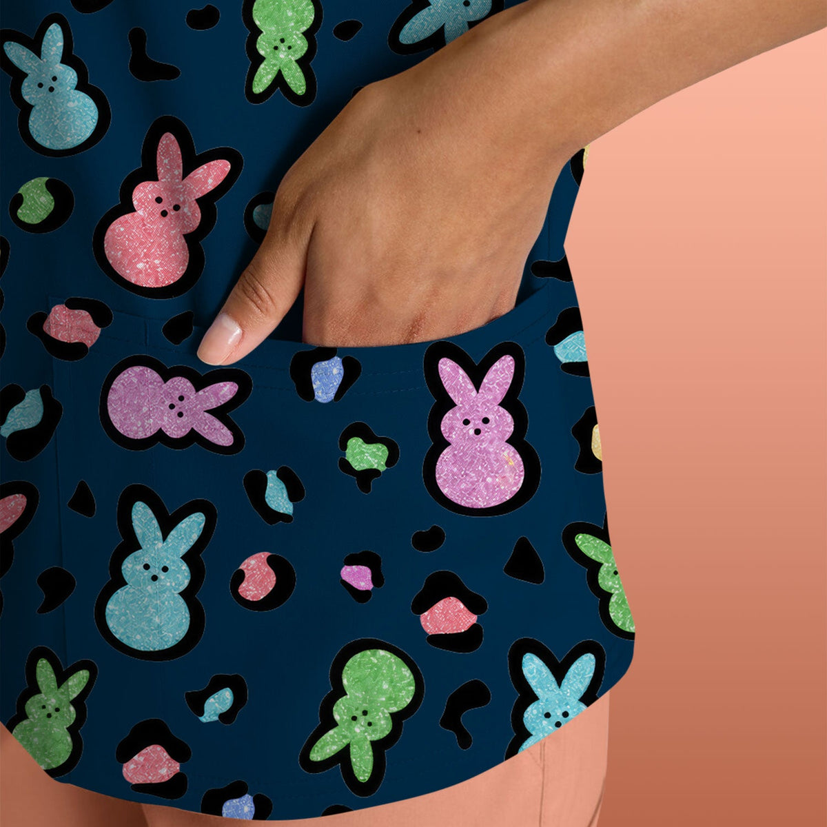 Pastel Bunny Nurse Scrub Top