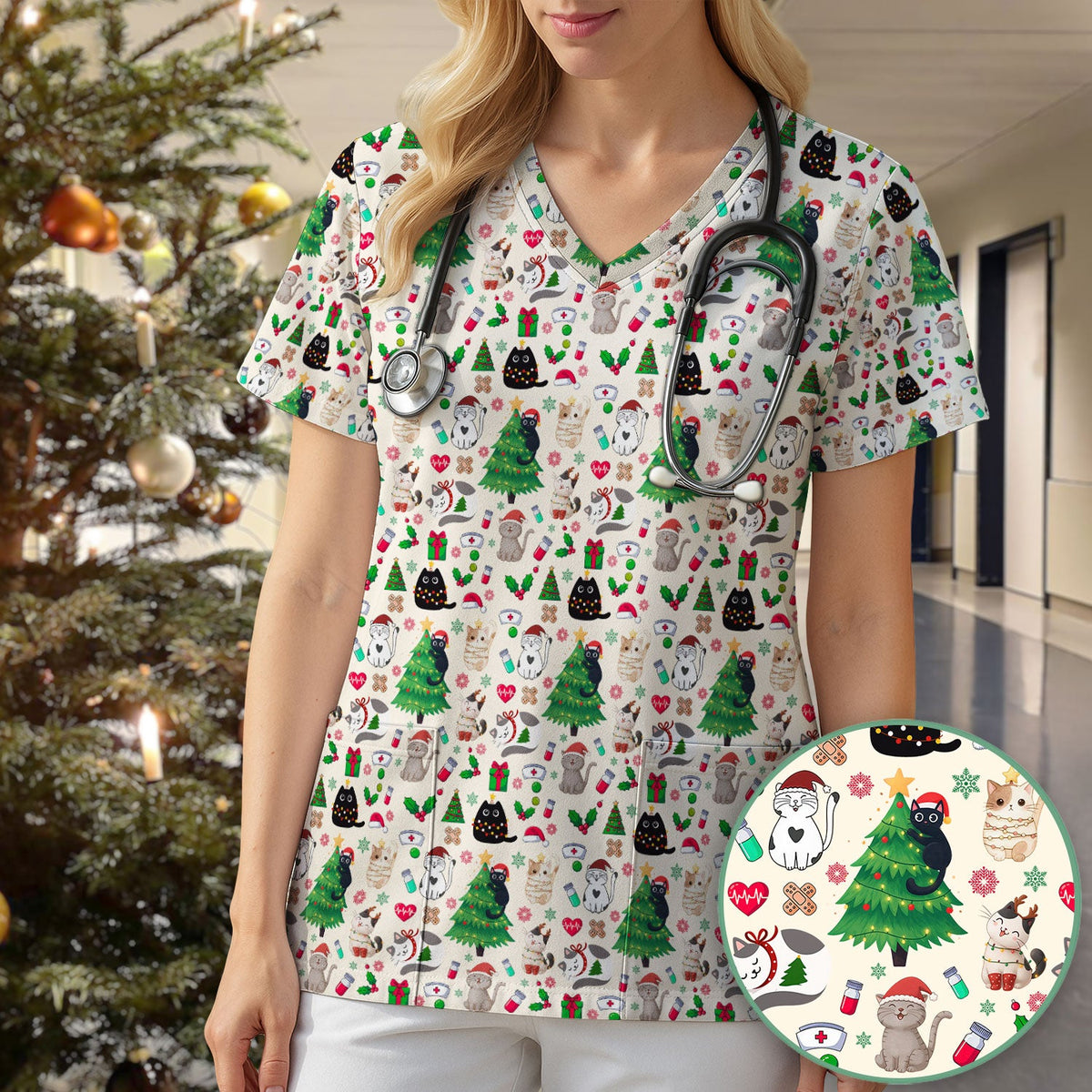 Christmas Pet Nurse Scrub Top