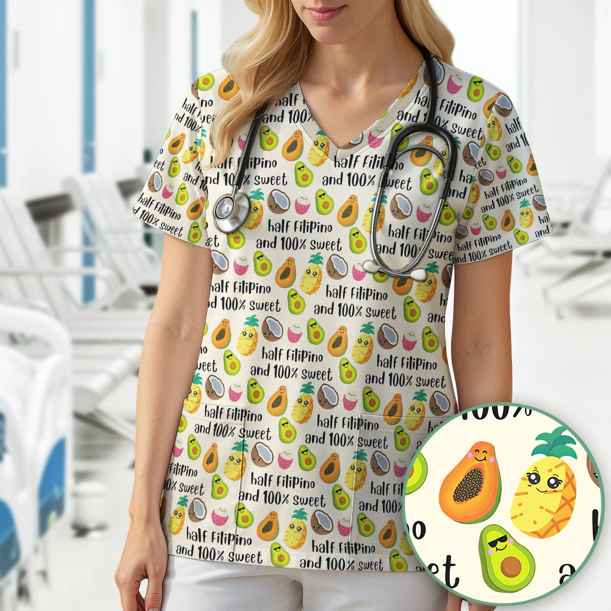 Avocado Fruit Filipino Quote Nurse Scrub Set