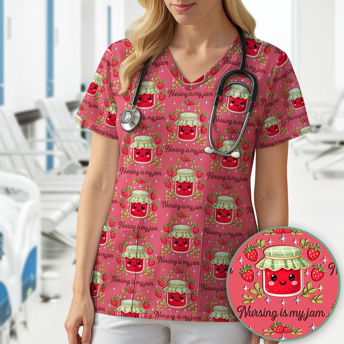 Strawberry Jam Nurse Scrub Top