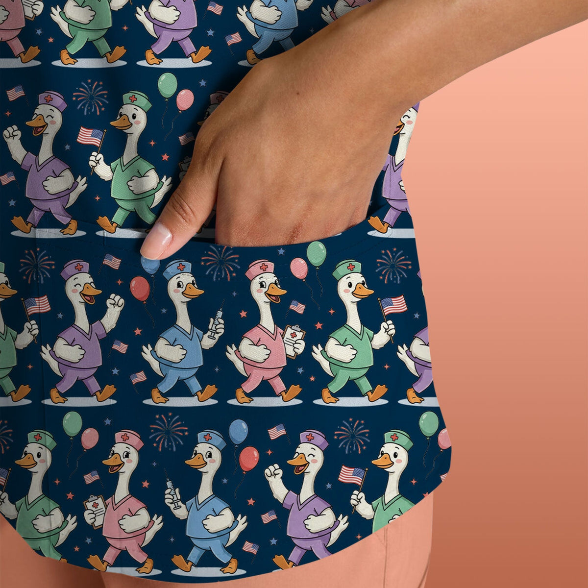 Ducks Balloons Nurse Scrub Top
