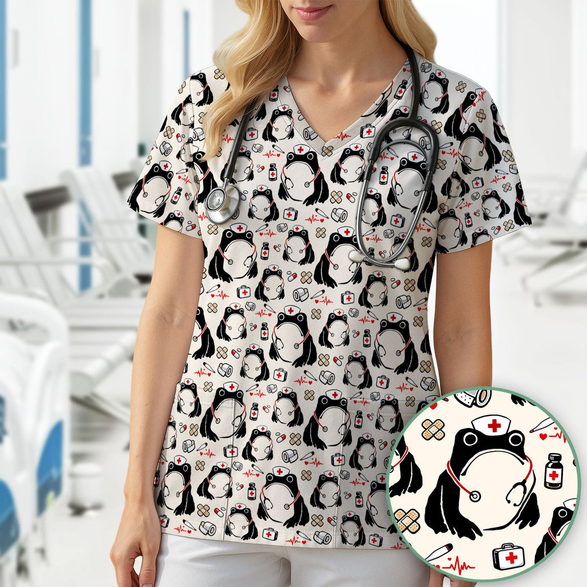 Frog Medical Nurse Scrub Top