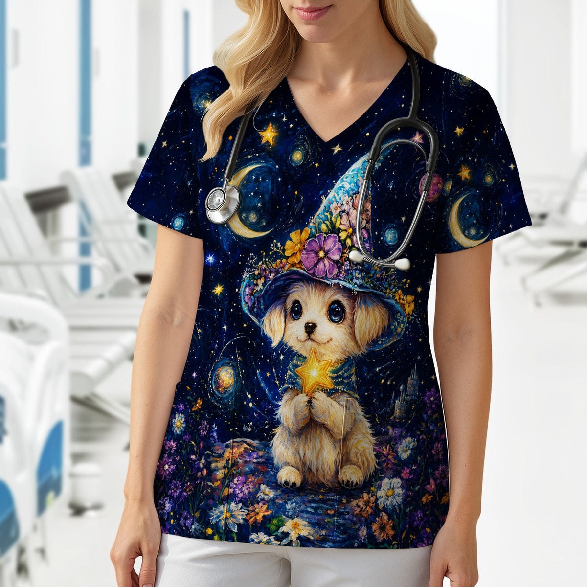 Puppy Wizard Nurse Scrub Top