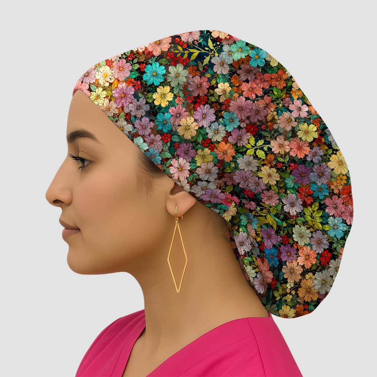 Colorful Wildflower Garden Bloom Pattern Scrub Cap