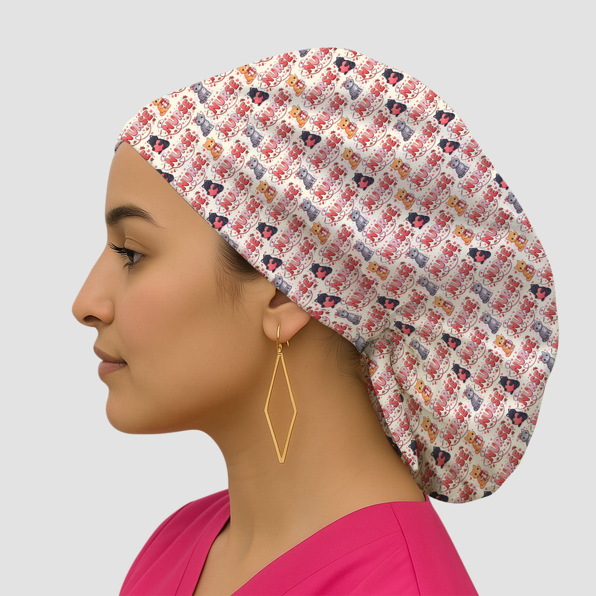 Cat Heart Nurse Scrub Cap - Valentines Day Gift