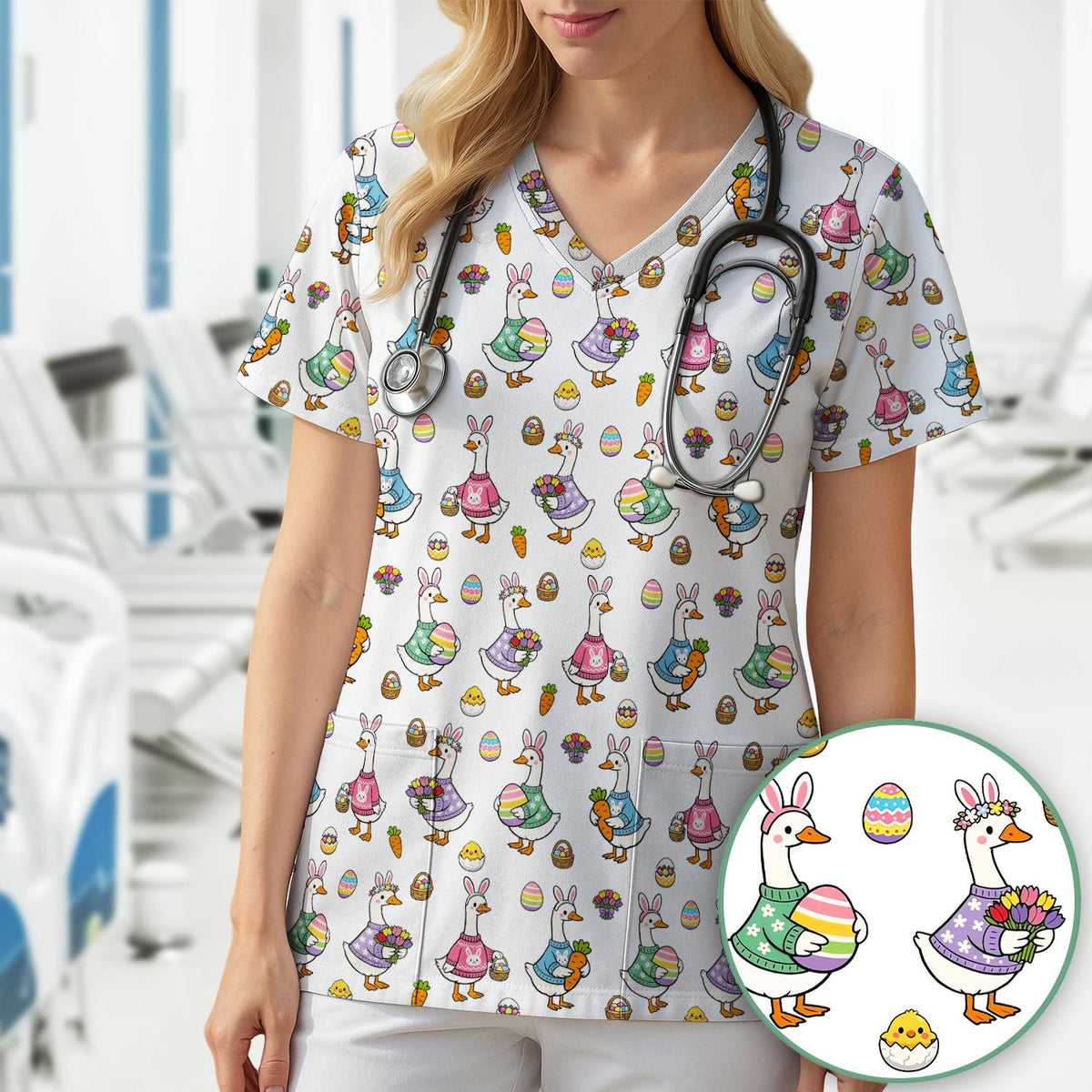 Easter Goose Nurse Scrub Top