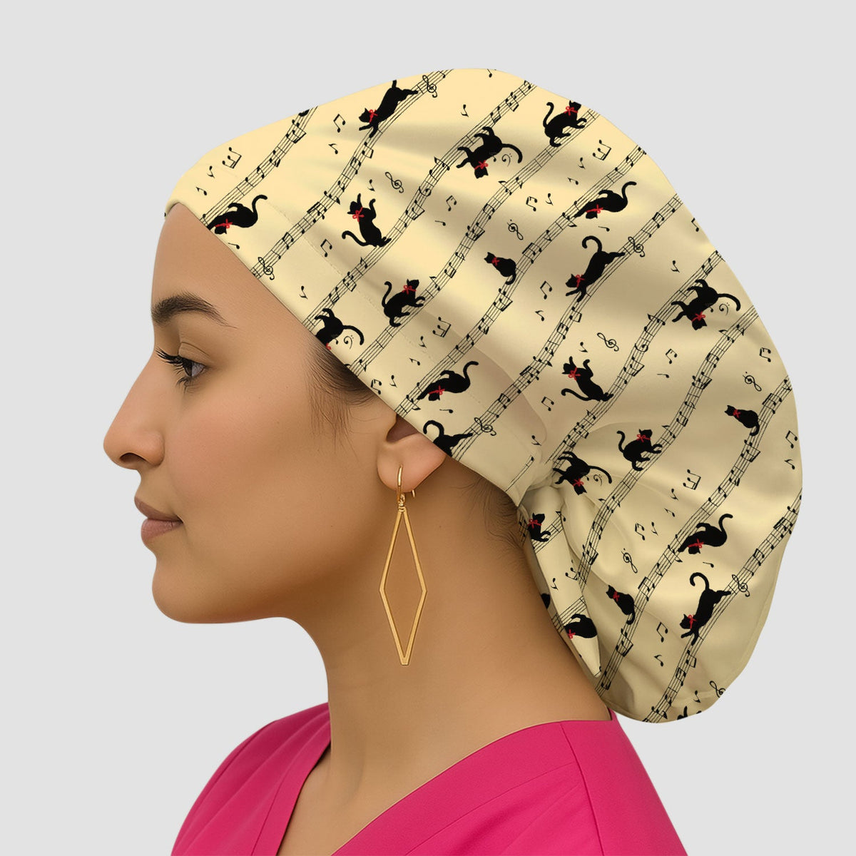 Dancing Black Cat Music Scrub Cap